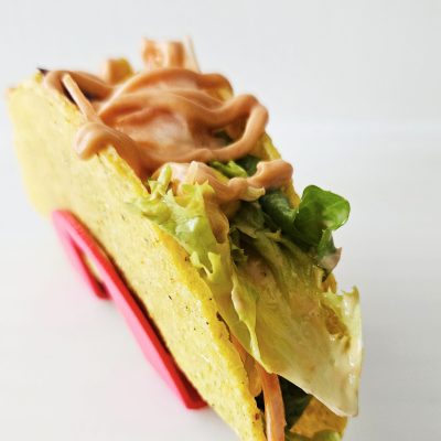 Tacos para verano de ensalada con langostinos y mayomix